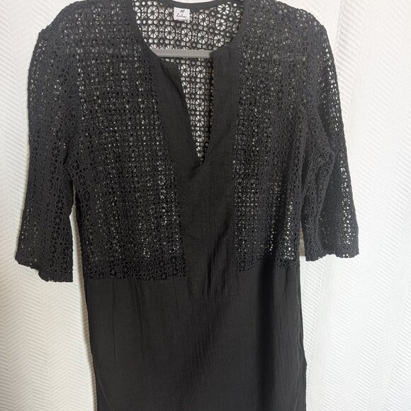 Echo New York Black Cotton Crochet Swim Cover-up Size Medium Beach Vacation Pool - Picture 4 of 10